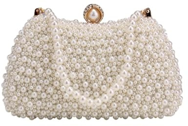 SHBHWS Women Pearl Bag Perlen-Damen-Abendtaschen, ausgehöhlte Vintage-Perlen-Clutch mit Griff, Kette, Handtaschen, Diamant-Halter Clutch Damen Perlen