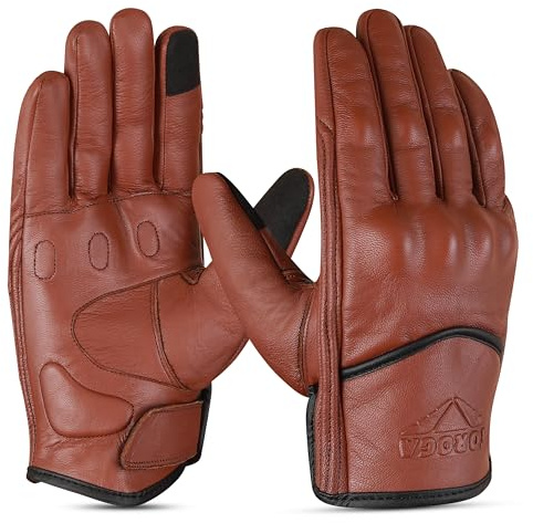 TOROGA Motorradhandschuhe Herren Sommer Ziegenleder – Biker Handschuhe mit Knöchelschutz, Touchscreen, atmungsaktiv & rutschfest – Für Roller, Moped & Outdoor (Sattelbraun, Größe XL)