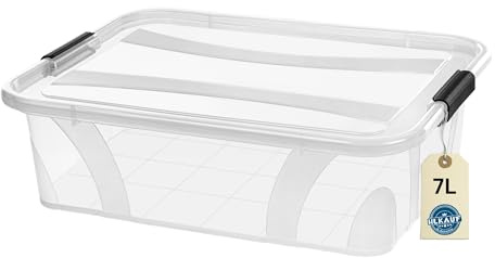 Aufbewahrungsboxen mit Deckel, 7L 14L 21L 32L 55L 80L Plastik Boxen Klickverschluss Stapelboxen 1er/3er Sets, BPA-frei, Transparent - Küche & Haushalt & Block (1er 7-Liter & 1x HLKauf-Block)