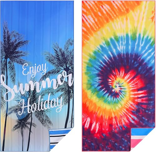 Casa Platino 2-Pack Oversized Microfiber Beach Towels – Extra Large 71x32 Lightweight, Sand-Free, Quick-Dry – Travel, Swim, Pool, Yoga, Camping Towels for Adults & Kids – Beach Essentials - Lucifer