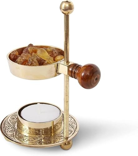 TRV Bruciatore regolabile in ottone per incenso in resina, 14 cm