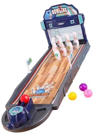 F Fityle Ensemble de Jeu de Bowling de Table, Petite Piste de Bowling Portable et Amusante, Arcade, Jouets de Bureau, Jeu de Bureau pour Adolescents, Adultes, Bleu