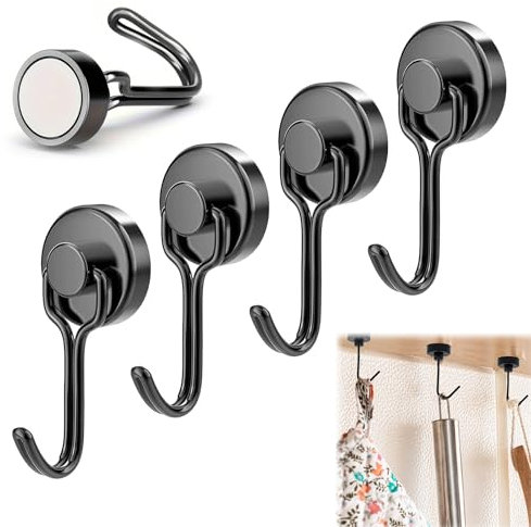 QEEROYO 4 Pezzi Ganci Magnetici Potente, Ganci Magnetici Extra Resistenti, Magnetico del Portata Verticale 6kg, Calamita Potente in Neodimio, per Frigorifero da Cucina, Soffitto, Griglia