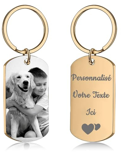 Porte Clef Personnalisable avec Photo et Texte Porte Clé Personnalisé pour Homme, Femme, Couple Cadeau Unique pour Noël, Saint-Valentin, Anniversaires