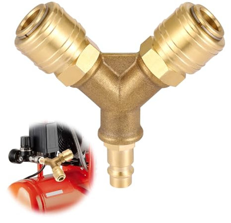 Latón Accesorios Compresor Aire, Conector de Rapido Aire Comprimido con 1/4 in conector, Fácil de usar Distribuidor de 3 Vías,Distribuidor de Aire Comprimido, Conectores de Manguera Aire Comprimi