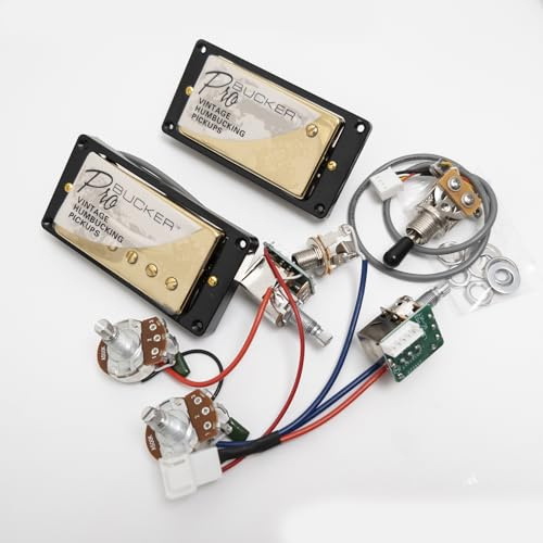 ProBucker Alnico Lot de 2 micros Humbucker pour micros Gibson Les Paul avec 4 bornes à connexion rapide 2 V2T, bobine fendue, mise à niveau haute sortie (doré)