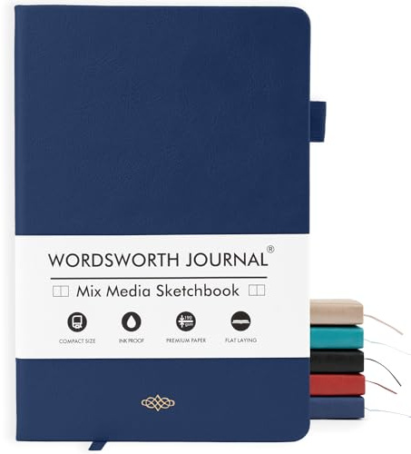 Wordsworth & Black A5 Mixed Media Journal, 96 gemischte Seiten, Hardcover-Leder, 190-g/m²-Papier, Journaling-Notizbuch für Arbeit und Skizzieren, Journale für alle – Geschenkbox inklusive, Blau