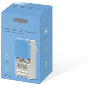 Enchufe Temporizador Digital de Exterior, Programador programable, Resistente a la Intemperie, Ideal para automatizar Dispositivos eléctricos.