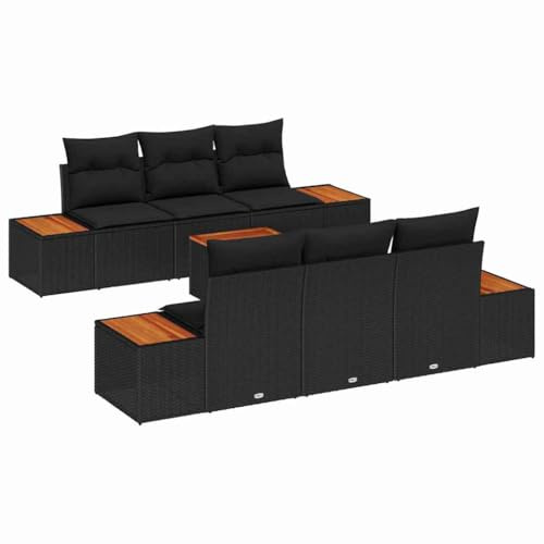 vidaXL Ensemble de canapé de Jardin avec Coussin 7 pcs Noir Poly rotin, Jardin et Terrasse, Ensemble Modulable, Canapés Rattan Confortables, Salon Élégant Résistant Aux Intempéries