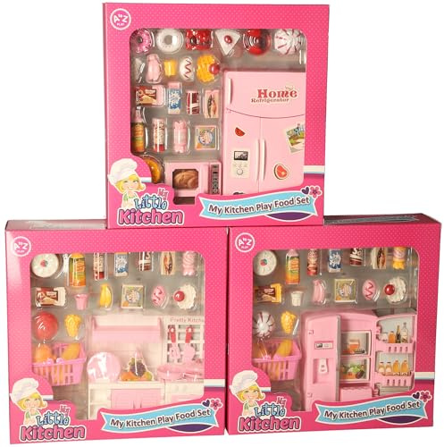 My Little Kitchen Play Food Set, Pink Refrigerator with Food Accessories, Kids Pretend Play Kitchen Toys