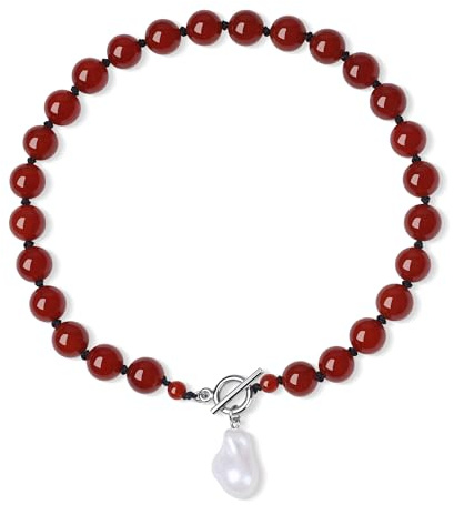 GAVU Statement Halskette aus Karneol oder Onyx Edelstein Perlenkette für Damen