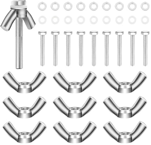 HHXUUAN Flügelmuttern Sortiment M4,40Stk 30mm Sechskantschrauben 10 Sets | 10 Sets mit Sechskantschrauben & Unterlegscheiben, für Heimwerker, DIY, Elektronik & Hardware, rostfrei & langlebig
