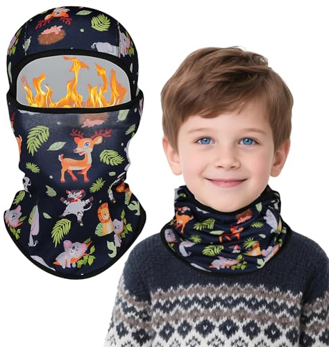 TAGVO Passamontagna in Pile per Bambini 4-12 Anni, Multifunzionale Maschera da Sci Traspirante Termico Invernale, Cartone Animato Carino Elasticizzato Cappello con Scaldacollo per Ragazzi e ragazze