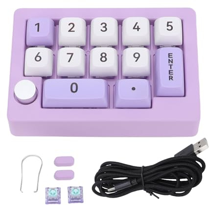 Topiky Mechanischer Ziffernblock, Programmierbare 12-Tasten-Makrotastatur mit RGB-Hintergrundbeleuchtung und Joystick-, Hot-Swap-Schalter für Laptop-PC (Purple)