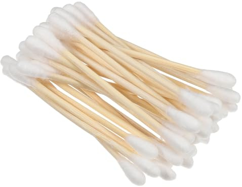 DEARMAMY 100 Stück Bambus Wattestäbchen Doppelseitig Weiche Baumwollspitze Sanft zur Haut Präzise Make up Reinigung Vielseitig für Pflege Elektronik Reinigung Reise