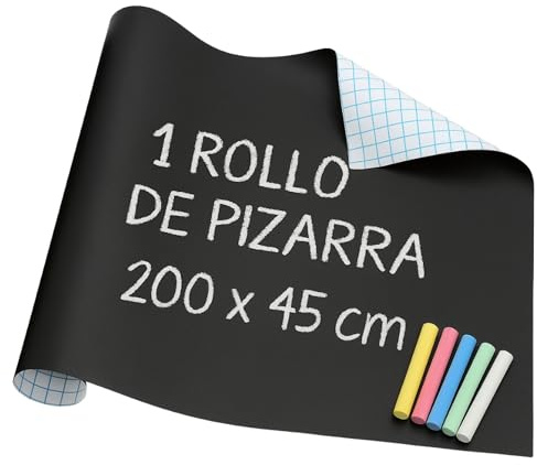Pizarra pared, infantil - vinilo adhesivo negro, 200x45 cm con tizas – Pizarra cocina - Quadro negro autocolante para giz – Ideal creatividad niños sin ensuciar (1)