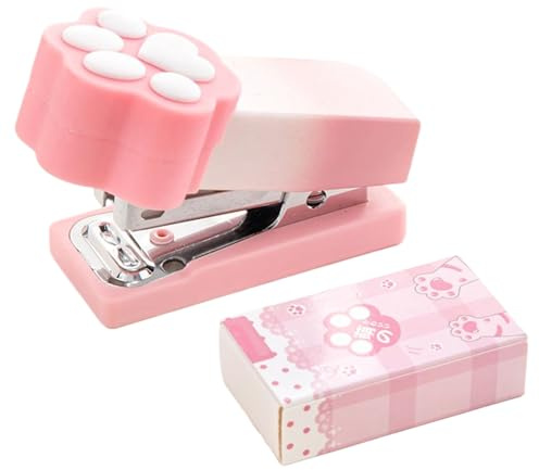 Mini agrafeuse en forme de patte de chat, design portable, 6,8 x 4,3 x 3,2 cm, agrafeuse de bureau dégradée avec rubans en S, mini cône en S, reliure solide et fiable, pour les étudiants, les