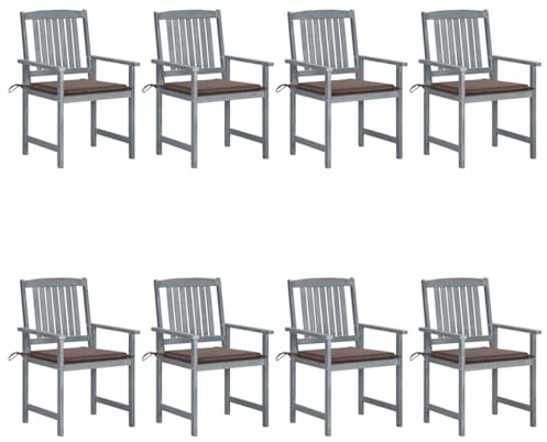 KTHLBRH Set mit 2 Regiestühlen für den Garten aus massivem Akazienholz mit verwaschenem grauem Finish und Kissen | Stabile und langlebige Outdoor-Stühle für Terrasse oder Hof