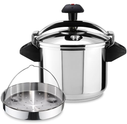 Magefesa Inoxtar - Olla Express Tradicional de 6 Litros + Cestillo, Acero Inoxidable 18/10, Inducción, Cocina Sana, Pomo Rotatorio, Fondo Termodifusor