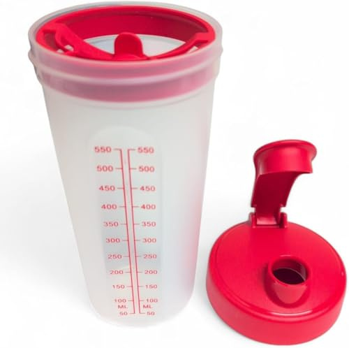 Tupperware Mix-Fix Shaker MixFix Shaky Shaker Proteinshake Diät Whey 680 ml / 680ml transparent rot mit Schlagscheibe Mixer und Abtropfsieb und Trinkmundstück XL