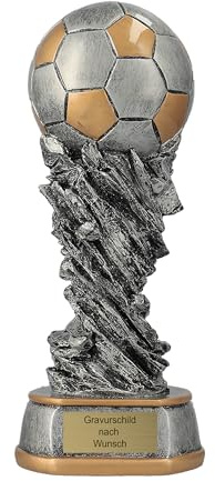 Pokal-Fabrik - Fussball Pokal mit Gravur Wunschtext - Gold & Silber Trophäe aus hochwertigem Resin 37 cm – personalisierte Auszeichnung für Fußball WM, Sport Events & Wanderpokal
