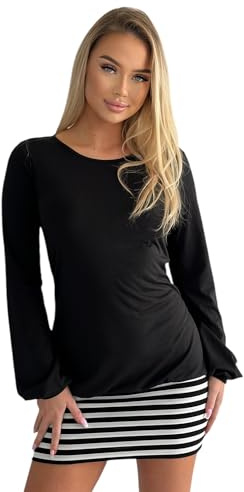 Mississhop Style japonais Robe Mini robe tunique avec rayures noires Tailles M L XL XXL XXXL - noir - 38