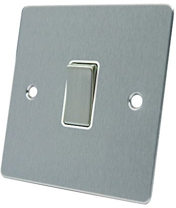 AET FSC1GSWIWS Satin Chrome Flat White Insert Metal Rocker Switch-10 Amp Single 1-Gang 2 Way Light Switch, 240 V