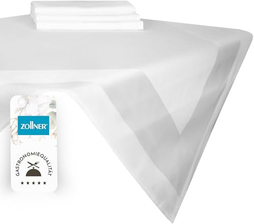 ZOLLNER 4er Set Damast Tischdecken in 90x90 cm aus Baumwolle - hochwertige Mitteldecke - klassisch und robust - aus strapazierfähigem Vollzwirn - waschbar bis 95°C - Hotelqualität