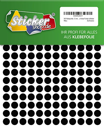 540 Klebepunkte, 12 mm, schwarz, aus PVC Folie, wetterfest, Markierungspunkte Kreise Punkte Aufkleber