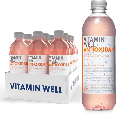Vitamin Well - Boissons enrichies en vitamines et en minéraux goût pêche, 12x500ml (Antioxidant)