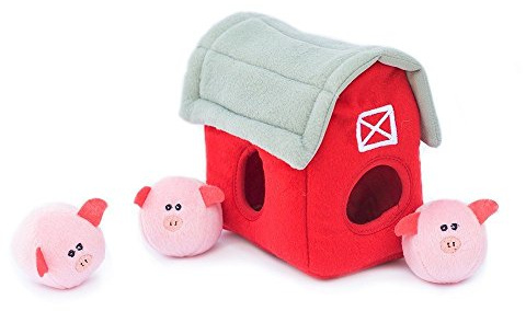 ZippyPaws - Farm Pals Burrow, interaktiv pipig döljer och söker plysch hundleksak - Bubble Babiez Pig Ladugård