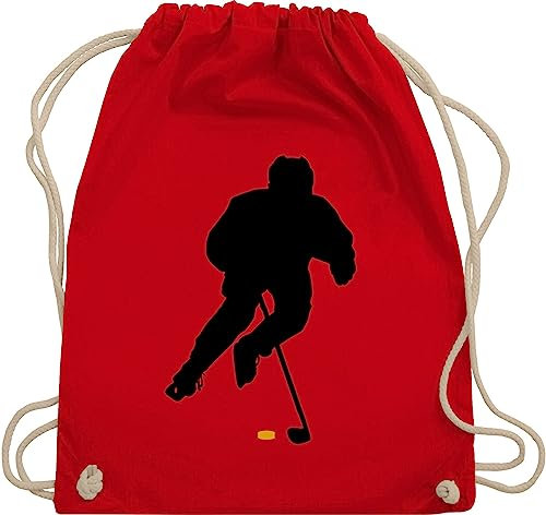 Turnbeutel Rucksack - Eishockey Spieler - Unisize - Rot - eishockey-fanartikel kinderturnbeutel hockey beutel icehockey geschenk sport tasche kinder 25. geburtstag stoffbeutel geschenke baby