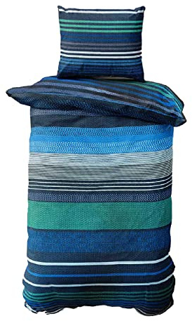Class Home Collection Bettwäsche 135x200 Renforcé Baumwolle – 2-teiliges Set mit Kissenbezug 80x80, weich und atmungsaktiv, Ganzjahres-Bettwäsche mit Reißverschluss, Marley Blau
