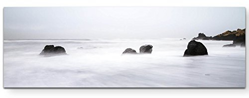 Paul Sinus Art Leinwandbilder | Bilder Leinwand 120x40cm Schwarzer Sand am Meer – Vik in Island