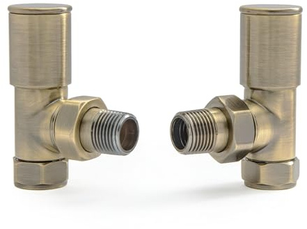 Hot Flow | Nixie Modern Angled Manual Radiator Valves (Pair (Antique Brass)