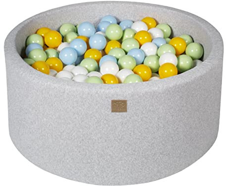 MEOWBABY Bällebad Baby - Rund 90x40cm Ball Pit für Kinder ab 1 Jahr mit 300 Bälle - Weiches & Sicheres Bällepool, Cotton, Hellgrau