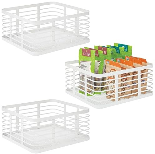 mDesign 3er-Set Allzweckkorb aus Metall – Aufbewahrungskorb für Küche, Vorratskammer, Bad etc. – kompakter und universeller Drahtkorb – weiß