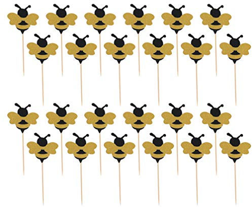 NUOBESTY 30 Stück Bienen Cupcake Topper Kuchen Picks Party Dekoration Bienenmuster Kuchenspieße Für Geburtstage Babypartys Dessert Deko Zubehör