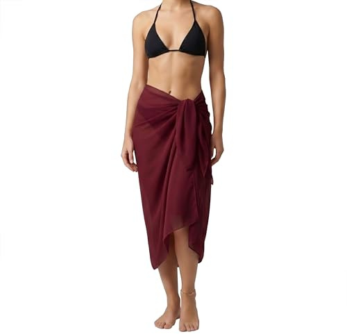ZAKIRA Dam Premium Chiffong Sjal - Transparent Elegant Modesjal för Alla Säsonger (Vinröd)