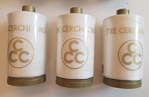 TRE CERCHI Filo da Cucito Oro 1000 YDS (Bianco, 3)