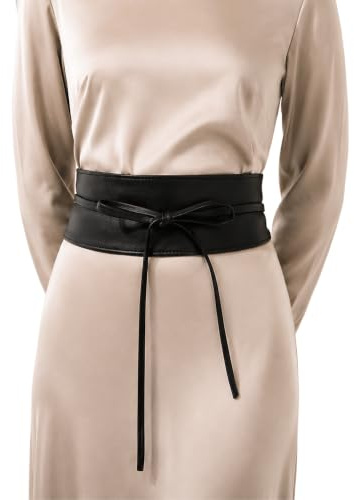 FASHIONGEN - Obi läderbälte för kvinnor från Italien, tillverkat i Frankrike, CASSIANE - Svart, 3XL