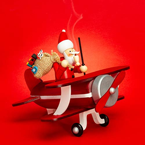 SIKORA Holz Räuchermännchen im Doppeldecker Flugzeug Räucherfigur Deko Weihnachtsfigur - RM-A01-FLIEGER