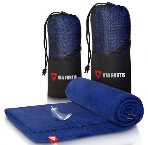 VIA FORTIS Mikrofaser Handtuch - Ultra leicht & schnelltrocknend - mit Reißverschluss-Fach - Microfaser Handtücher - Ideal als Sporthandtuch, Strandhandtuch und Reisehandtuch