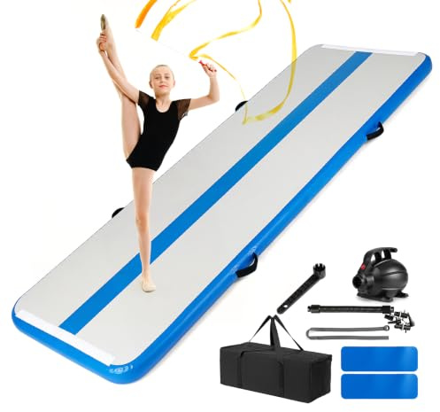 COSTWAY Air Track Tapis de Gymnastique Gonflable 3 M en PVC Épais 11 cm, Tapis de Gym Tumbling Portable en PVC avec Pompe Électrique Patchs Réparation Sac de Transport, pour Yoga Fitness