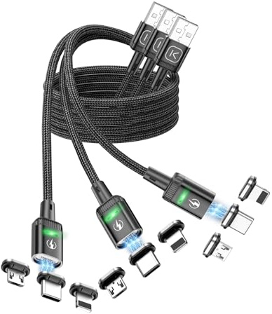 Kuulaa Magnetisches USB Ladekabel, Schnelles Laden/Datenübertragung mit 3-in-1-Ladespitzen, 2 m USB Kabel für iProduct/Typ C/Micro-Geräte