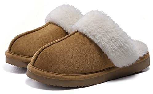 Litfun Women's Fuzzy Memory Foam Slippers Fluffy Winter House Shoes Indoor and Outdoor, Chestnut 8.5-9