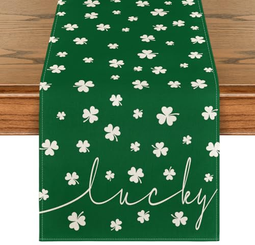 Artoid Mode Green Lucky Shamrock St. Patrick's Day Table Runner, Seasonal Spring Holiday Kitchen Dining Table Decoration for Indoor Outdoor Home Party Decor 13 x 72 Inch