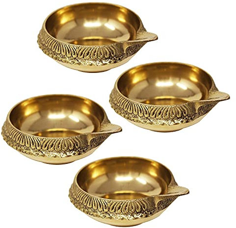 Zap impex Lámpara de aceite de latón tradicional de latón profundo Diya India Diwali Puja lámpara Kuber Diya (4)