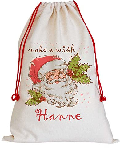 GRAZDesign Personalisierter Weihnachtssack extra groß, 48x65cm, Nikolaussack mit Namen, Geschenkbeutel zu Weihnachten aus Leinen