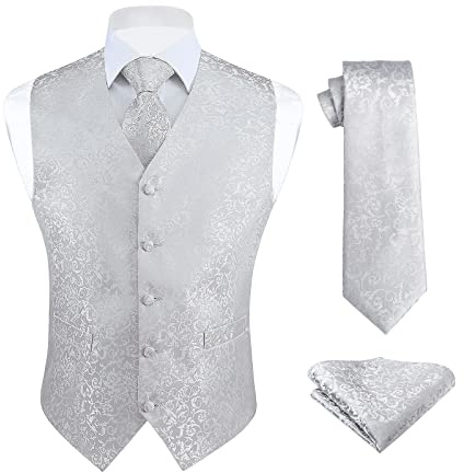 HISDERN Conjunto de chaleco para hombre en patrón de cachemira con pañuelo cuadrado para el bolsillo, diseño floral, para boda, fiesta, negocios, ajustable XS-6XL, XXL